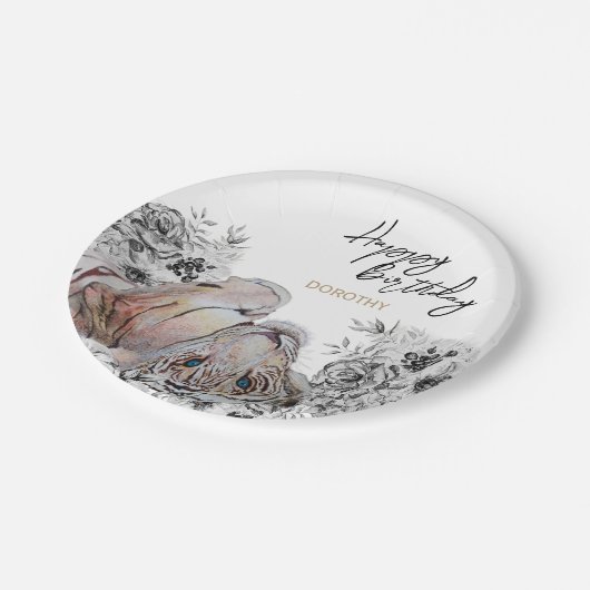Elegant Tiger Botanical Floral Birthday Papieren Bordje (Gekanteld)