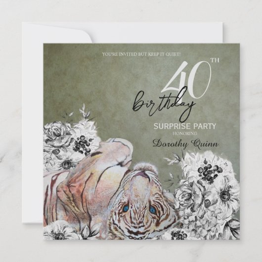 Elegant Tiger Botanical Floral Surprise Birthday Kaart (Voorkant)
