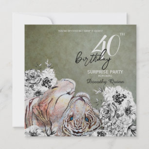 Elegant Tiger Botanical Floral Surprise Birthday Kaart