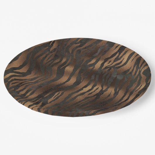 Elegant Tiger Chic Black Bronze Stijlvol Papieren Bordje (Gekanteld)