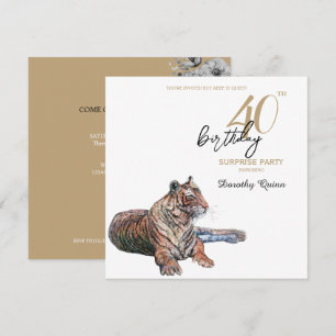 Elegant Tiger Floral Surprise Birthday Party Kaart