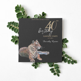 Elegant Tiger Floral Surprise Birthday Party Kaart