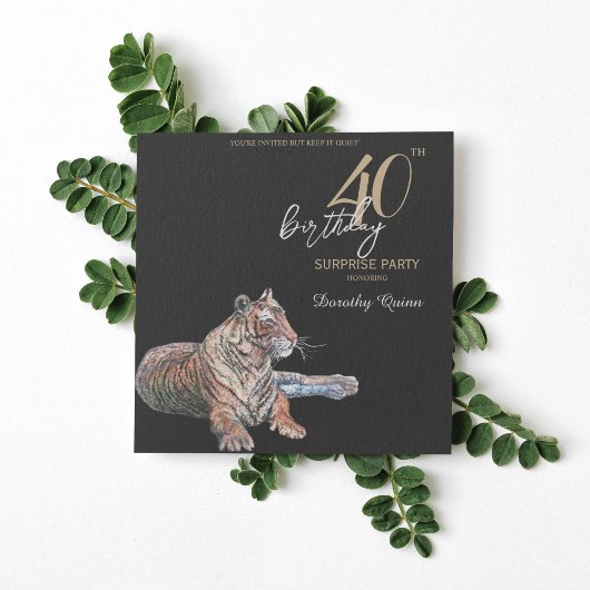 Elegant Tiger Floral Surprise Birthday Party Kaart