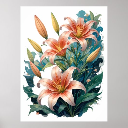 Elegant Tiger Lilies Floral Arrangement Illustrati Poster (Voorkant)