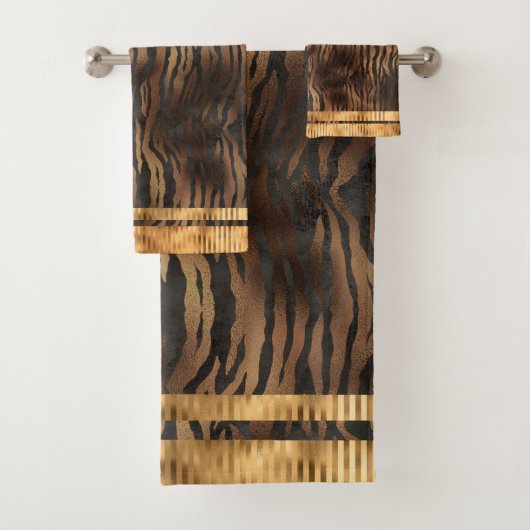 Elegant Tiger Print Gold Metallic Glam Chic Bad Handdoek (Insitu)