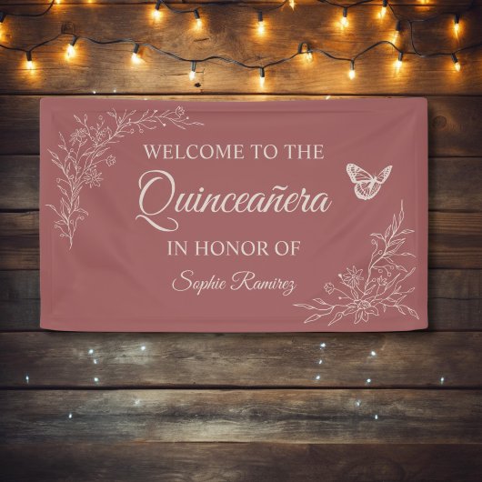 Elegant tijdloos Roos Mauve Quinceañera Banner