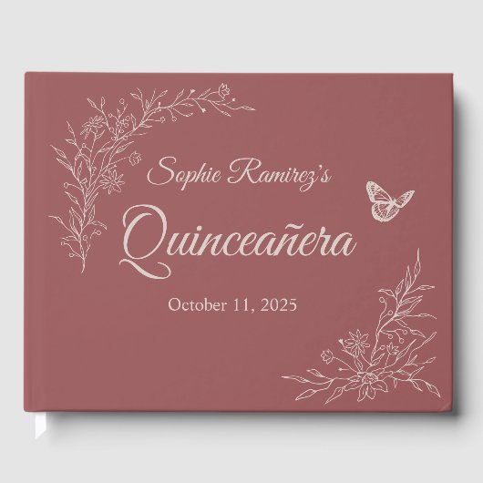Elegant tijdloos Roos Mauve Quinceañera Guest Book Gastenboek (Voorkant)