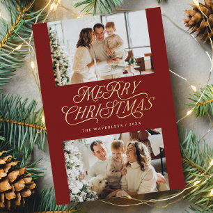 Elegant tijdloos script vrolijke kerstfoto folie feestdagen briefkaart