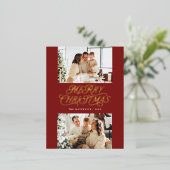 Elegant tijdloos script vrolijke kerstfoto folie feestdagen briefkaart (Staand Voorkant)