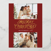Elegant tijdloos script vrolijke kerstfoto folie feestdagen briefkaart (Voorkant)