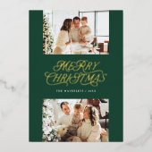 Elegant tijdloos script vrolijke kerstfoto folie feestdagenkaart (Voorkant)