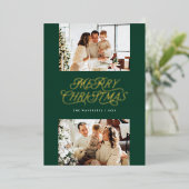 Elegant tijdloos script vrolijke kerstfoto folie feestdagenkaart (Staand Voorkant)