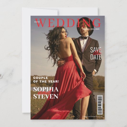 Elegant tijdschrift bruiloft Bewaar de datum Kaart (Voorkant)