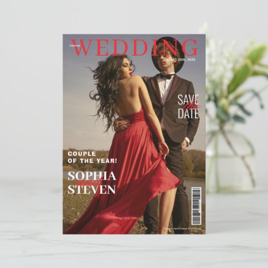 Elegant tijdschrift bruiloft Bewaar de datum Kaart (Staand voorkant)