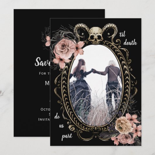 Elegant Till Death Do ons Part Gothic Save the Dat Date (Voorkant / Achterkant)