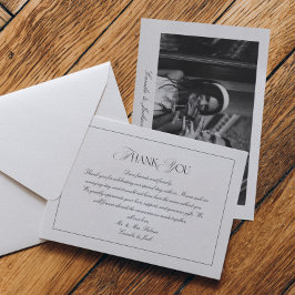 Elegant Timeless Black and White Wedding Photo Bedankkaart