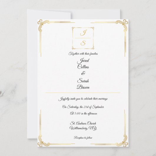Elegant Timeless Formal Gold Wedding Invitation Kaart (Voorkant)