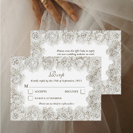 Elegant Timeless Lace Frame QR Code Wedding  RSVP Kaartje