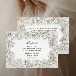 Elegant Timeless Lace QR Code Wedding Details Informatiekaartje