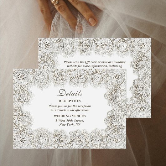 Elegant Timeless Lace QR Code Wedding Details Informatiekaartje