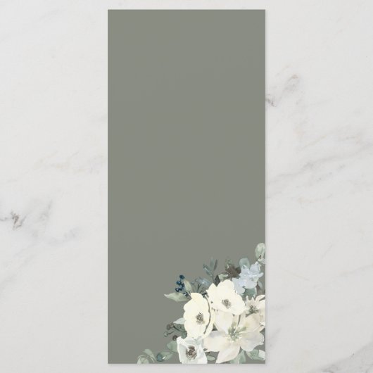 Elegant Timeless Olive Green Floral Wedding  Menu (Achterkant)