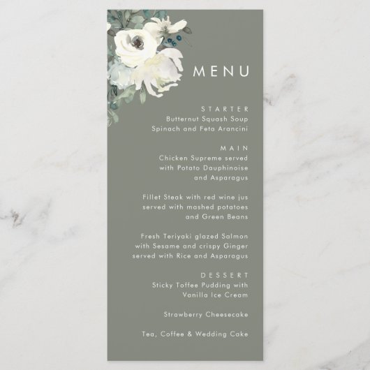 Elegant Timeless Olive Green Floral Wedding  Menu (Voorkant)