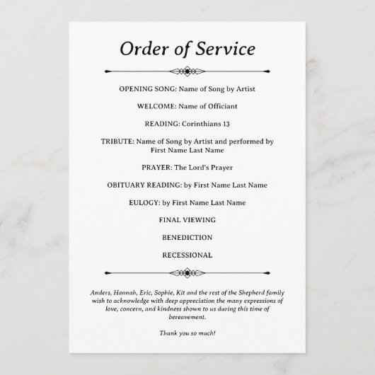 Elegant Timeless Photo Celebring Life Programme Programmakaart (Achterkant)