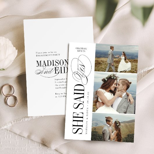 Elegant Timeless Typography 3 photo Engagement Kaart