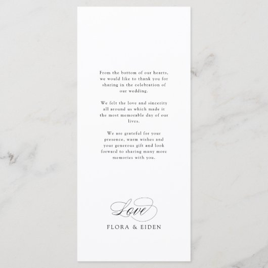 Elegant Timeless Typography Guest Name Wedding Menu (Achterkant)
