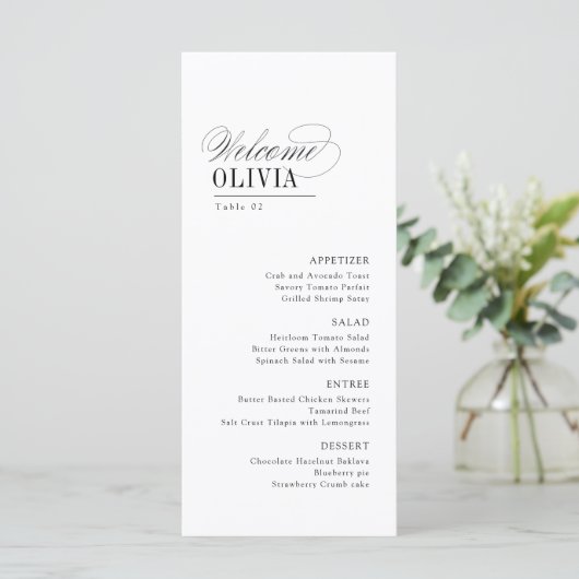 Elegant Timeless Typography Guest Name Wedding Menu (Staand voorkant)