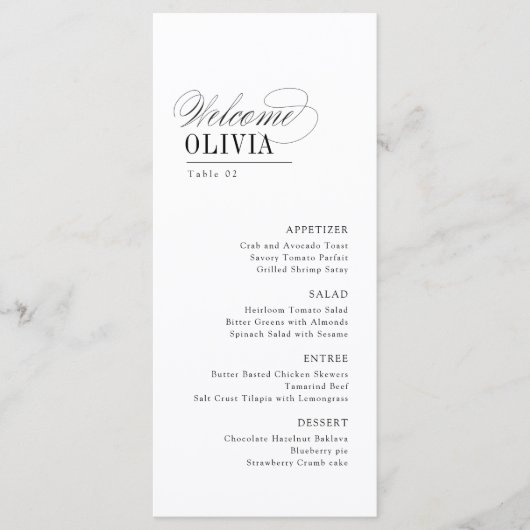 Elegant Timeless Typography Guest Name Wedding Menu (Voorkant)