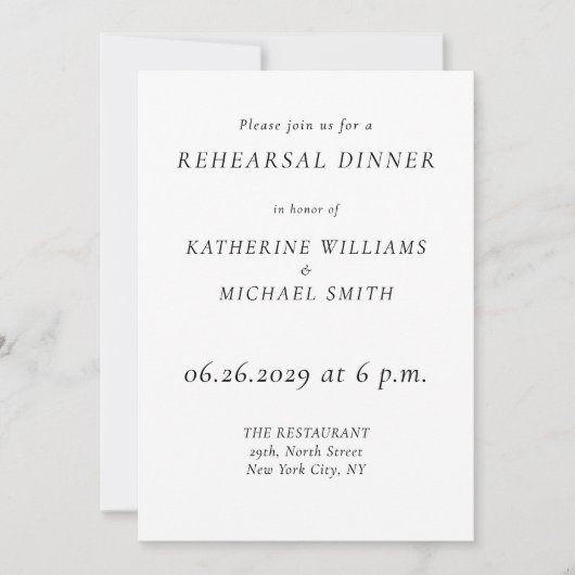 Elegant Timeless Wedding Rehearsal Invitations Kaart (Voorkant)