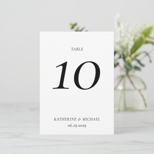 Elegant Timeless White Large Wedding Table Number Kaart (Staand voorkant)