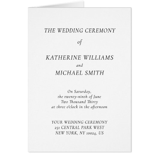 Elegant Timeless White Wedding Program Note Cards (Voorkant)