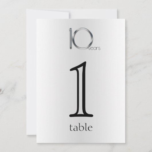 Elegant Tin 10th Jubileum Table Number Kaart (Voorkant)