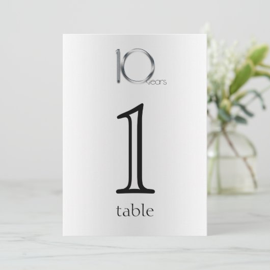 Elegant Tin 10th Jubileum Table Number Kaart (Staand voorkant)
