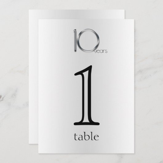 Elegant Tin 10th Jubileum Table Number Kaart (Voorkant / Achterkant)
