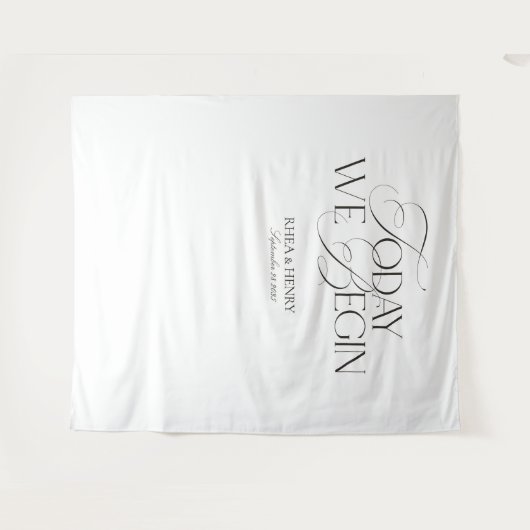 Elegant Today We Begin Wedding Welcome Banner Wandkleed (Voorkant (horizontaal))