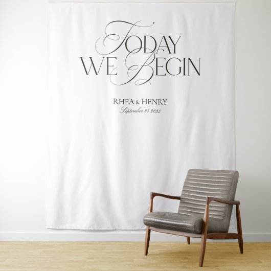 Elegant Today We Begin Wedding Welcome Banner Wandkleed (In situ)