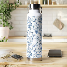 Elegant Toile Blue and White Botanical Vintage Waterfles