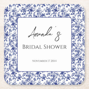 Elegant Toile Blue Floral Vrijgezellenfeest Kartonnen Onderzetters