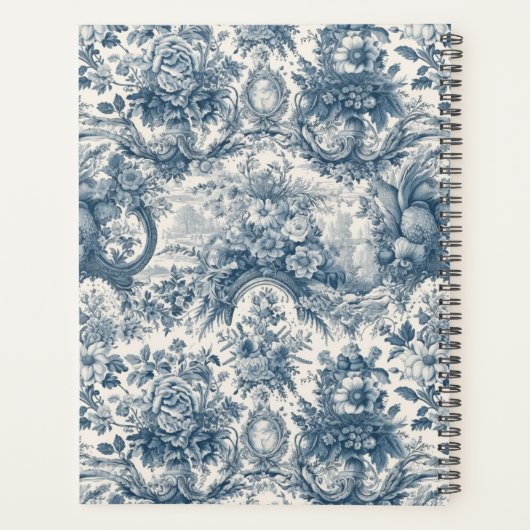 Elegant toile de jouy blauw monogram planner (Achterkant)