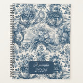 Elegant toile de jouy blauw monogram planner (Voorkant)