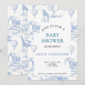 Elegant Toile de Jouy Blue Baby shower Uitnodiging (Voorkant / Achterkant)
