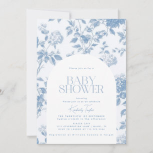 Elegant Toile de Jouy Blue Hydrangea Baby shower Kaart