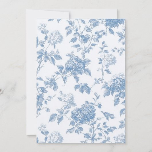 Elegant Toile de Jouy Blue Hydrangea Vrijgezellenf Kaart (Achterkant)