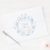Elegant Toile de Jouy Safari Blauw Baby shower Ronde Sticker (Envelop)