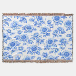 Elegant Toile du Jouy Sunflowers – Blue Botanical  Deken