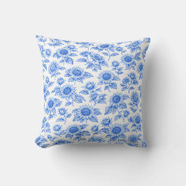 Elegant Toile du Jouy Sunflowers – Blue Botanical  Kussen