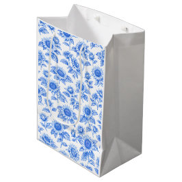 Elegant Toile du Jouy Sunflowers – Blue Botanical  Medium Cadeauzakje